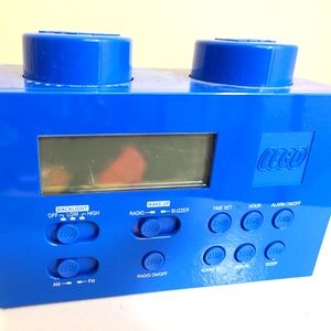 LEGO Portable Digital Alarm Clock Radio Blue Brick with Power Adapter-WORKS 2009